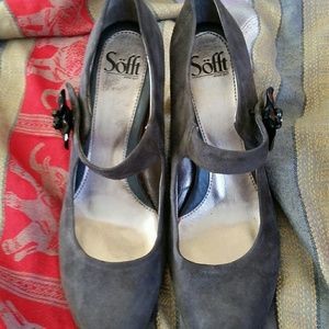 Söfft Grey Suede Mary Jane Heels